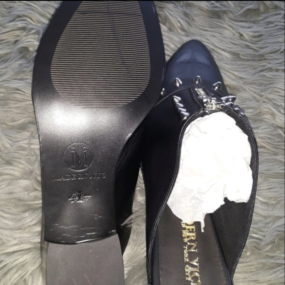 Modern Vice Vicious Black Italian Leather Studded Mules Goth Punk Industrial - Picture 11 of 11